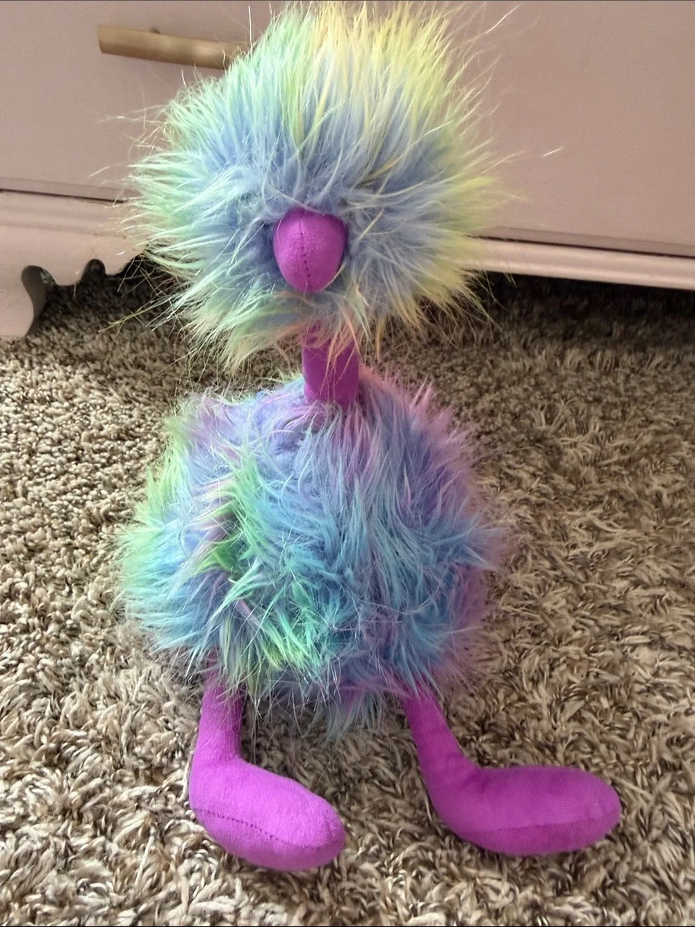 Jellycat Rainbow Fuzz Bird Toy - Purple Legs